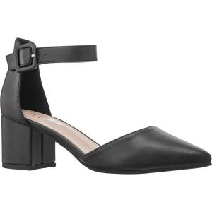 ILLUDE Women’s Heels Pointy Closed Toe Pump Ankle Strap Chunky Low Block Heels(Black Pu)