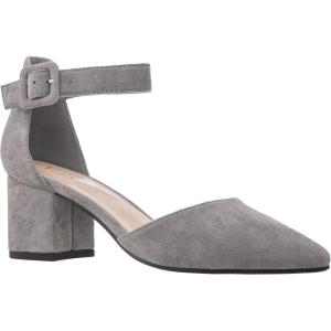 ILLUDE Women’s Heels Pointy Closed Toe Pump Ankle Strap Chunky Low Block Heels(Light Grey Suede)