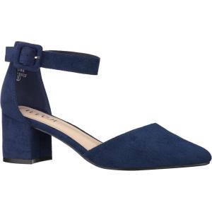 ILLUDE Women’s Heels Pointy Closed Toe Pump Ankle Strap Chunky Low Block Heels(Navy Suede)