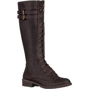 ILLUDE Women’s Knee High Riding Boot Lace Up Buckle Military Combat Boots(Brown)