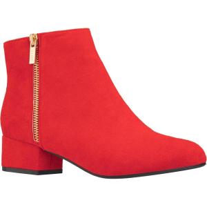 ILLUDE Women’s Low Heel Ankle Boot Casual Zip Up Booties Comfortable Everyday Round Toe Bootie(Red Suede)