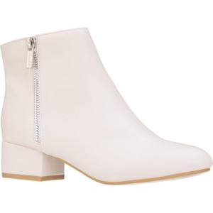 ILLUDE Women’s Low Heel Ankle Boot Casual Zip Up Booties Comfortable Everyday Round Toe Bootie(White Pu)